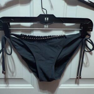 Bette Sandler Charcoal Gray Bikini Bottom with Chain and Whipstitch Detail